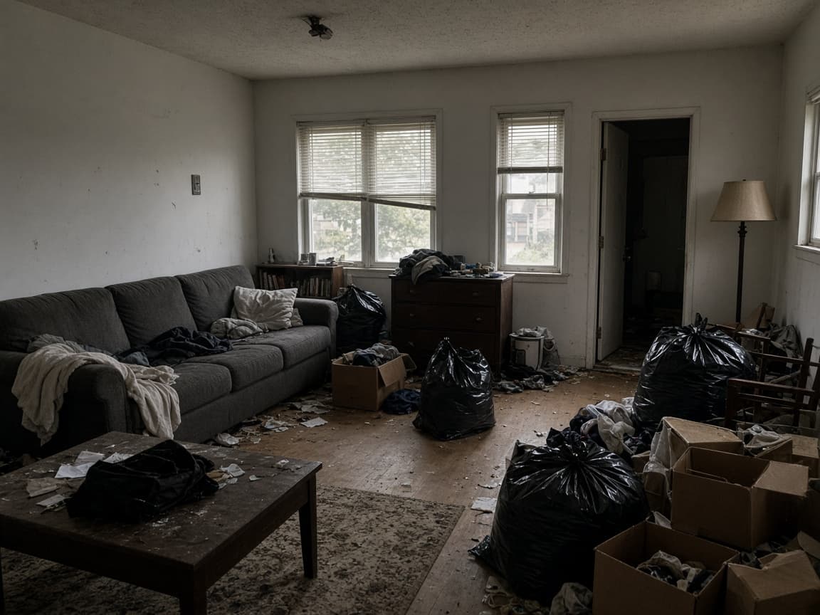 Cluttered rental before cleanout and turnover